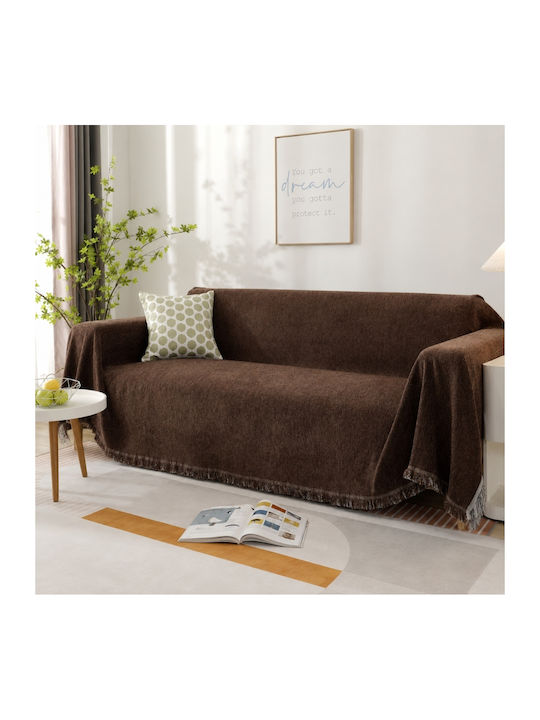 My Home Luxury Ριχτάρι Τετραθέσιου Καναπέ Ζακάρ 180x320εκ. Καφέ Σκούρο