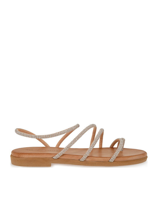 Leder Flache Sandalen für Damen Beige