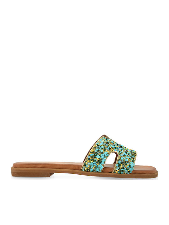 Leder Flache Sandalen für Damen Türkise