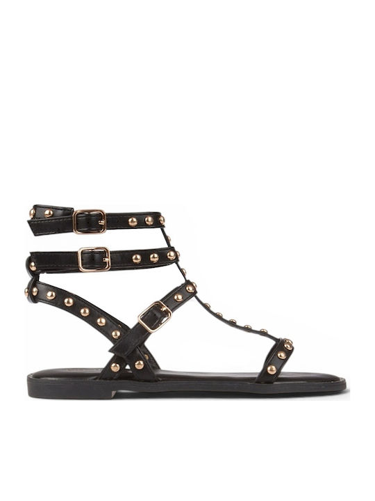 Damen Flache Schwarze Sandalen