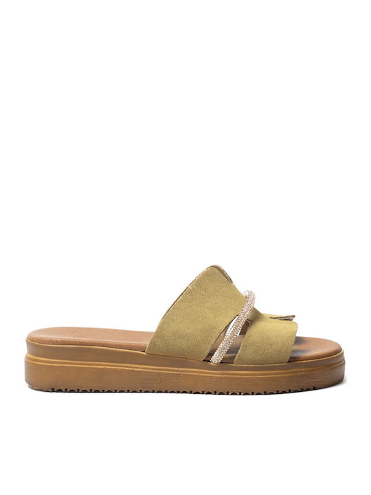 Leather Women's Flat Sandals Flatforms Brown