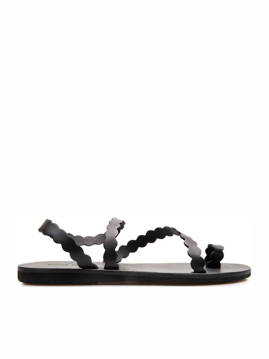 Leather Women's Flat Sandals Black
