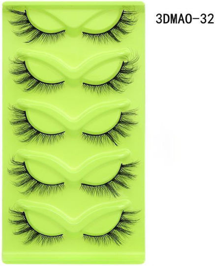5 Pairs Set Green False Lashes Fox Eye Type Voluminous Realistic Fox Eye Shape Specifications 3dmao-32