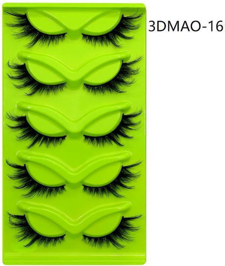 5 Pairs Set Green False Lashes Fox Eye Type Voluminous Realistic Fox Eye Shape Specifications 3dmao-16