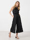 Women's Zip Culottes with Rubber Band in Loose Fit Black
