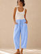 Women's Linen Pantaloons with Rubber Band in Relaxed Fit Light Blue
