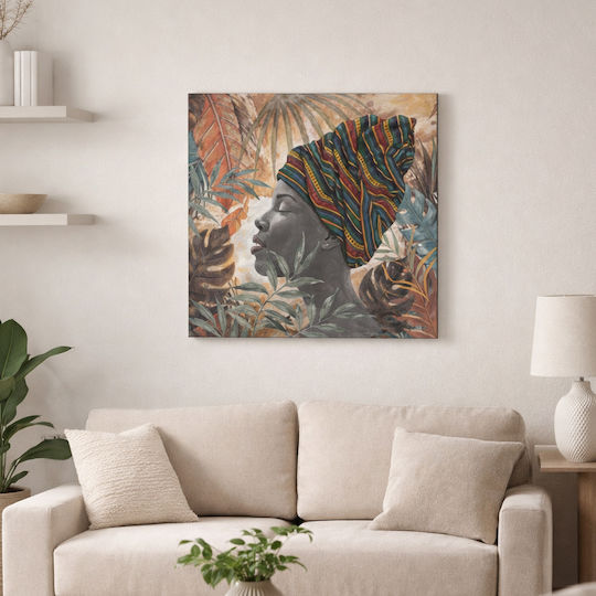 Jungle Lady Πινακας Διακοσμησης 80x80x4cm Καμβας Πολυχρωμο Ξυλο C542944