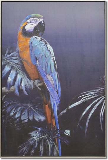 Blau Parrot Gemälde Dekoration 82x122x5cm Segeltuch Mehrfarbig Holz C542899