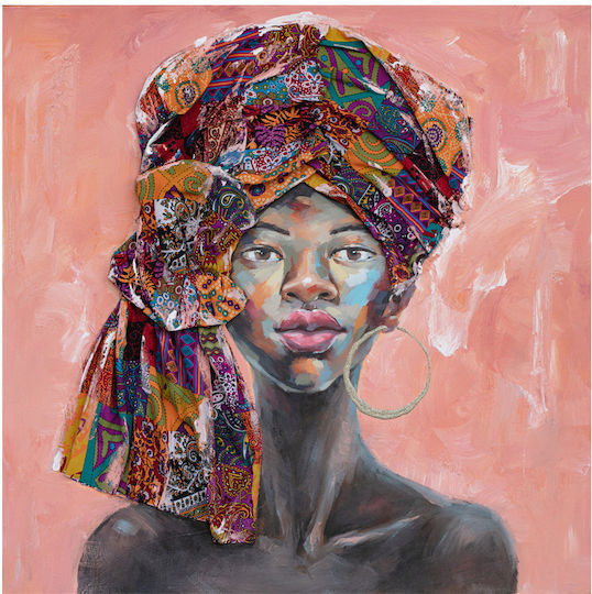 African Girl Πινακας Διακοσμησης 80x80x4cm Καμβας Πολυχρωμο Ξυλο C542945