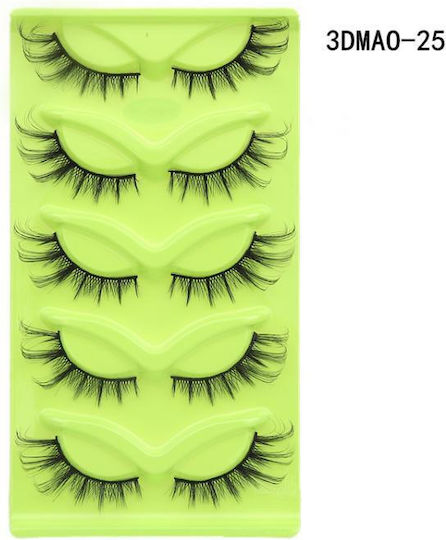5 Pairs Set Green Fox Eye Type Voluminous Realistic Fox Eye Shape False Lashes Specifications 3dmao-25