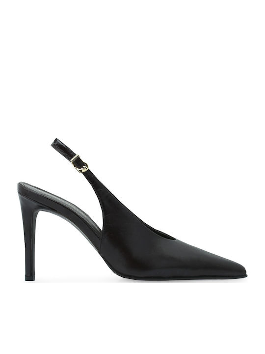 Leather Heels With High Brown Heel