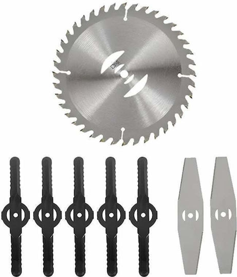 Siks Replacement Accessory Set Electric Battery-powered Brush Cutter 1 Disc 5 Plastic Blades 2 Steel Blades Silver