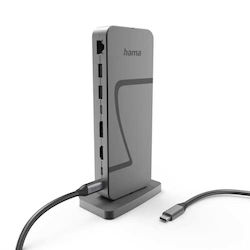 HAMA Connect2Office Speed USB-C Докинг Станция с HDMI/DisplayPort 4K PD Ethernet и Свързване на 3 Монитора Сива HAMA Connect2Office Speed USB-C Докинг Станция с HDMI/DisplayPort 4K PD Ethernet и Свързване на 3 Монитора Сива