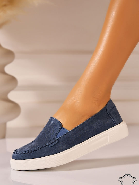 Leather Women's Moccasins In Navy Blue Colour