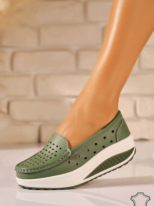 Leather Women's Moccasins In Turquoise Colour