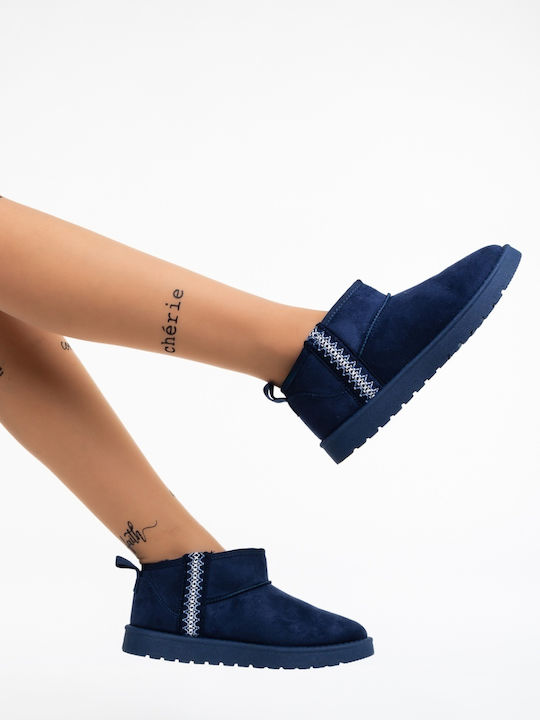 Damen Stiefeletten mit Pelz Blau