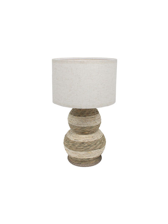 Liberta Table Lamp Made of Rope with White Shade and Beige Base