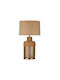 Liberta Glass Table Lamp with Beige Shade and Brown Base