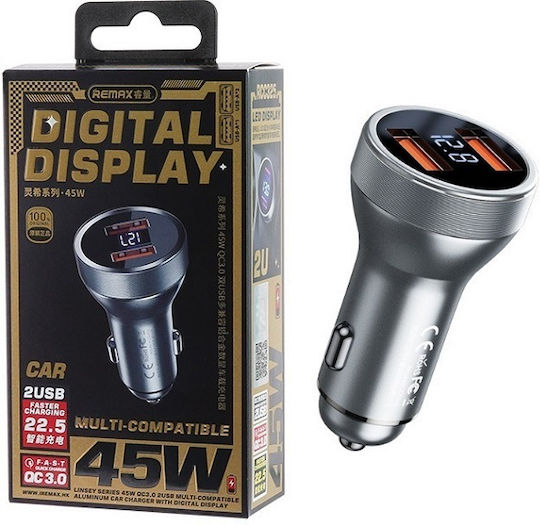 Remax Linsey Fast Charging Car Charger with Ports 2xUSB 1xType-C