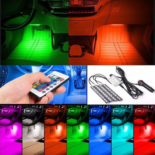 Rgb Εσωτερικός Φωτισμός Αυτοκινήτου 12v 4 Led Ταινίες