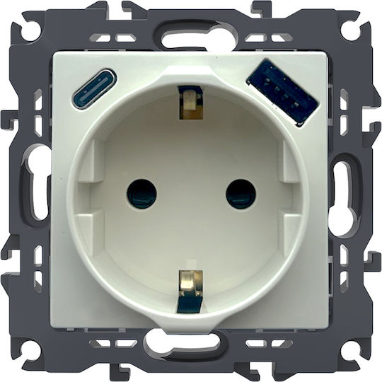 Prime Power Socket Schuko Safety Ivory 1x2P+E 16A 250VAC & 2xUSB 5VDC 3A IP20 1000116402