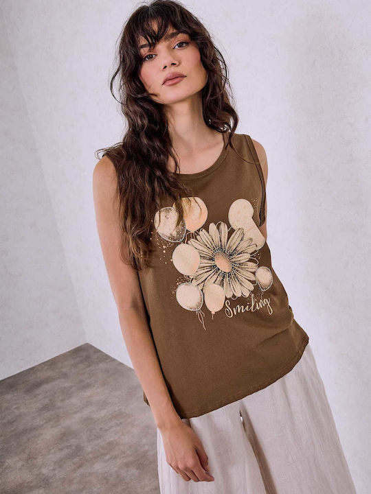 Celestino Sleeveless Printed Top Loose Fit Brown
