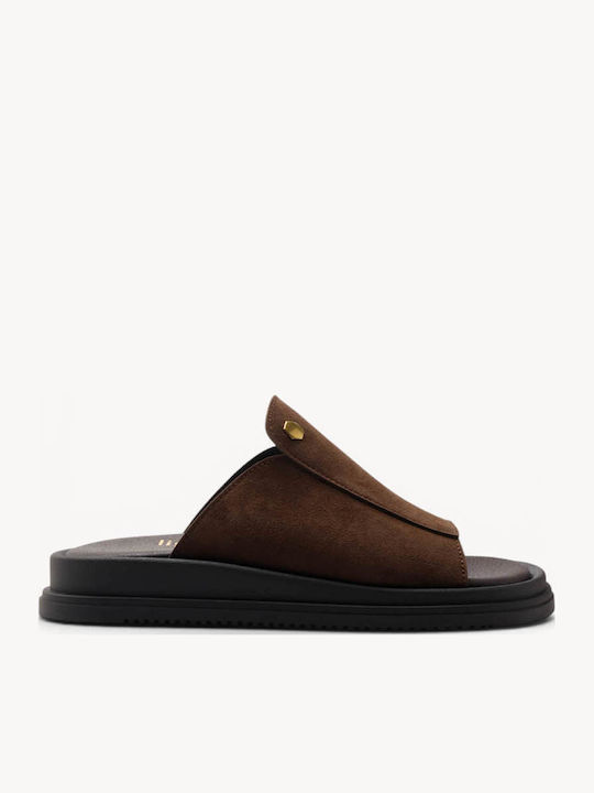 Braune Flatforms Breiter Riemen Mit Metallische...