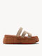 Бежови Кожени Chunky Flatform Сандали С Лазерно Рязана Лента