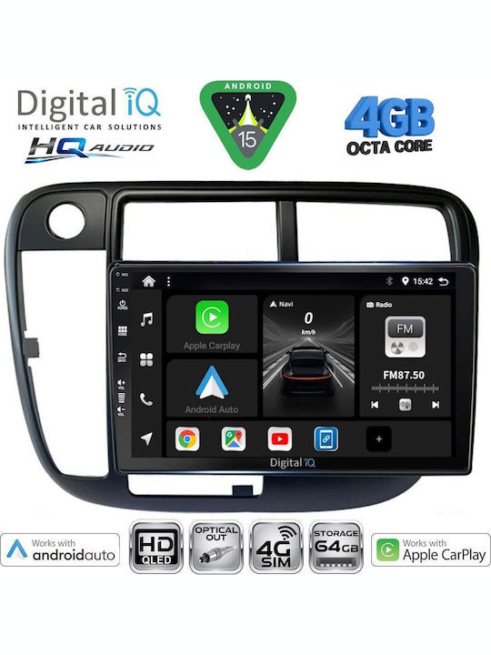 Digital IQ Car Audio System for Honda Civic 1995-2001 with Clima (Bluetooth/USB/WiFi/GPS/Apple CarPlay/Android Auto) with 9" Touch Screen