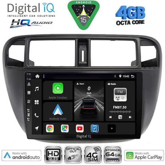Digital IQ Car Audio System for Honda Civic 1995-2001 with A/C (Bluetooth/USB/WiFi/GPS/Apple CarPlay/Android Auto) with 9" Touch Screen