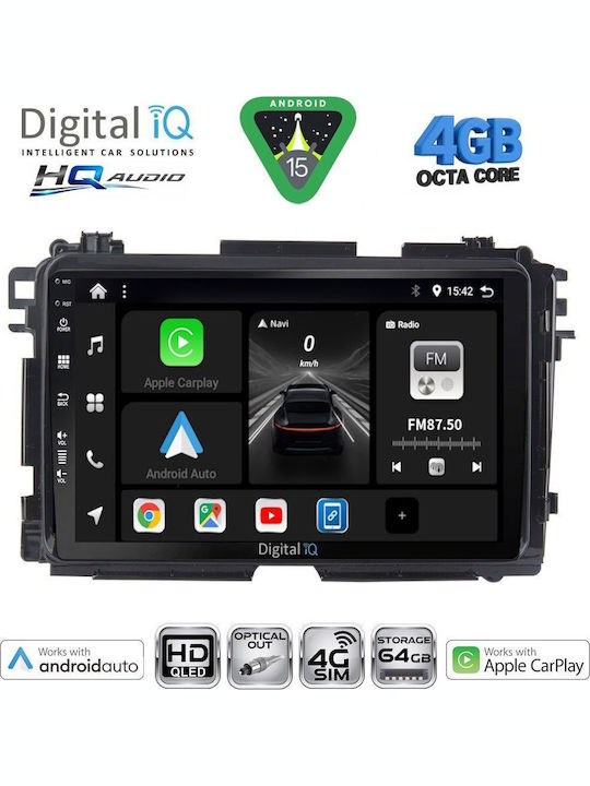 Digital IQ Автомобилна Аудио Система За Honda HR-V 2015-2021 Bluetooth USB Вграден Wi-Fi GPS Apple CarPlay Android Auto С Touch Screen 9"