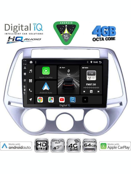 Digital IQ Car Audio System for Hyundai i20 2008-2012 with A/C Bluetooth USB WiFi GPS Apple CarPlay Android Auto with 9" Touch Screen