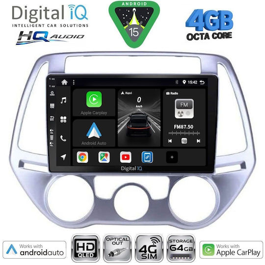 Digital IQ Car Audio System for Hyundai i20 2008-2012 with A/C Bluetooth USB WiFi GPS Apple CarPlay Android Auto with 9" Touch Screen