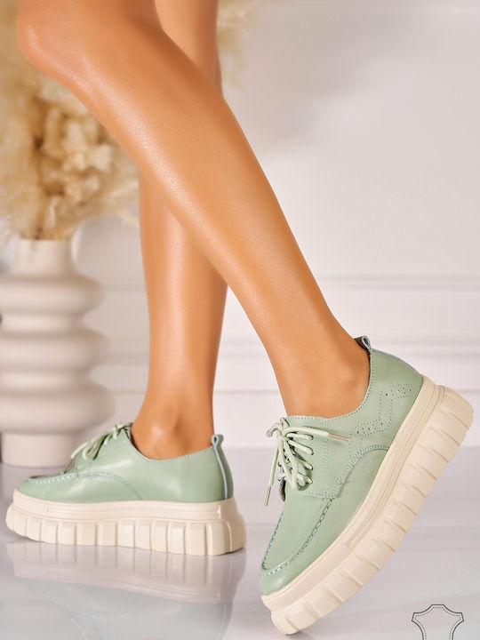 Δερμάτινα Γυναικεία Oxfords σε Πράσινο Χρώμα