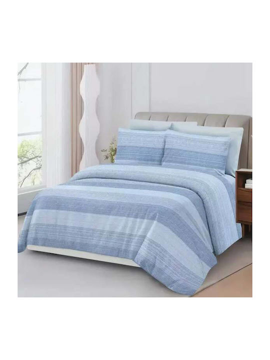 SpitiBazaar King Size Bed Sheets Set With Rubber Hugger 220x240cm Sky Blue 6 Pieces