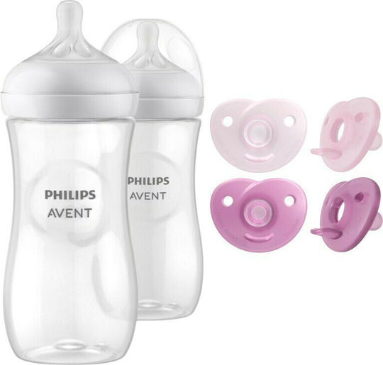 Philips Set Biberoane din Plastic Natural Anti-Colici cu Tetină din Silicon pentru 0-6 Luni Albe 330ml 2 Bucăți