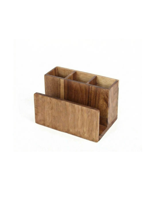 Cheffinger Cutlery Organizer Napkin Holder Natural Bamboo 4 Compartments Kitchen Brown