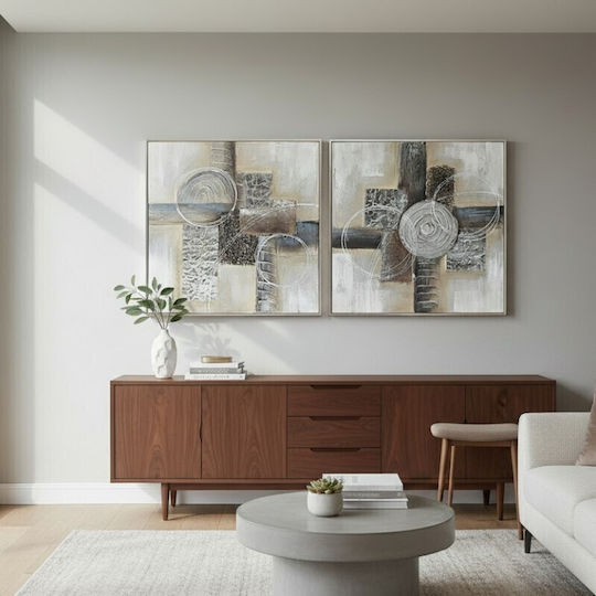 Karvounis Canvas Painting Abstract Designs Silver Frame 62x62x3.5cm Bd21b139a-22a