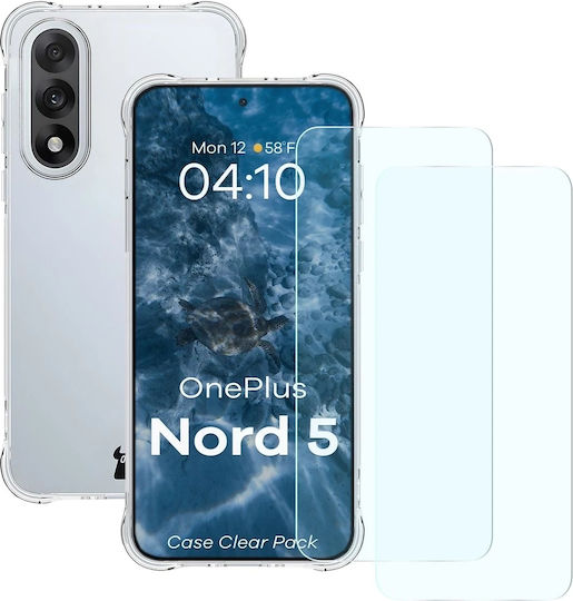 Bizonmobile Clear Pack Kit De Protecție 3-în-1 Folii De Sticlă Clare Compatibile OnePlus Nord 5 Transparent