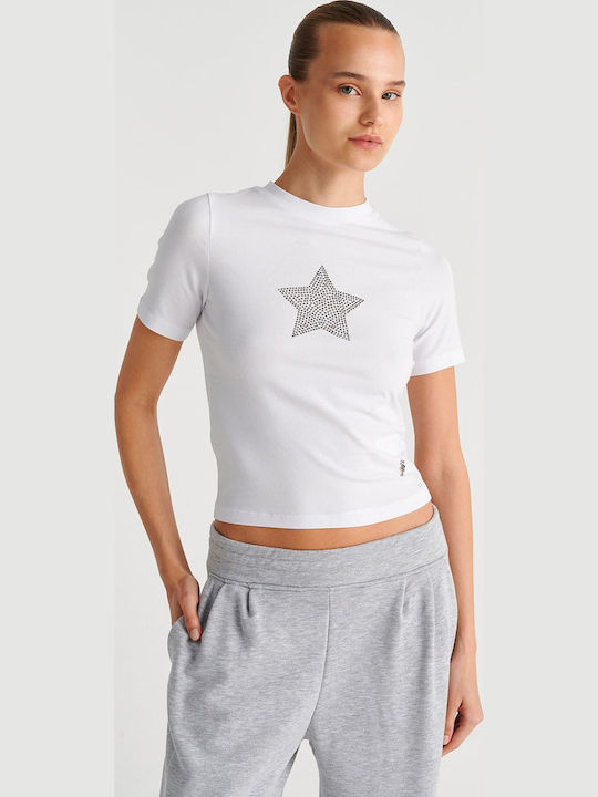 Bluza Damă Bumbac Mâneci Scurte Alb