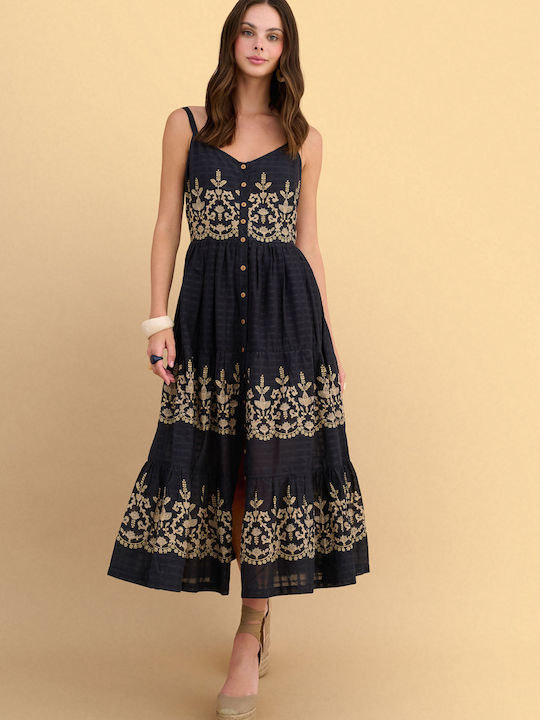 Sommer Midi Damenkleid Schwarz 9923299-Schwarz
