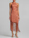 Summer Midi Dress for Wedding / Christening Off-Shoulder with Lace Terracotta