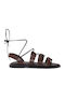 Leather Women's Flat Sandals Brown