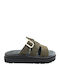 Δερμάτινα Γυναικεία Σανδάλια Flatforms Χακί