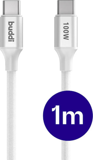 Buddi Flex USB 2.0 Cable USB-C Male - USB-C 100W White 1m