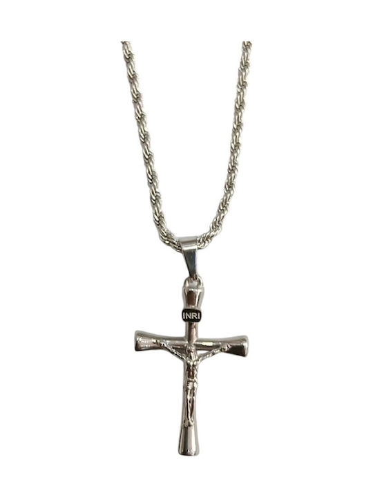 Kalliopi Silver Crucifix Pentru Bărbați Din Oțel Cu Lanț