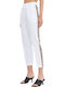 Women's High Rise Fabric Trousers with Rubber Band in Regular Fit Striped White