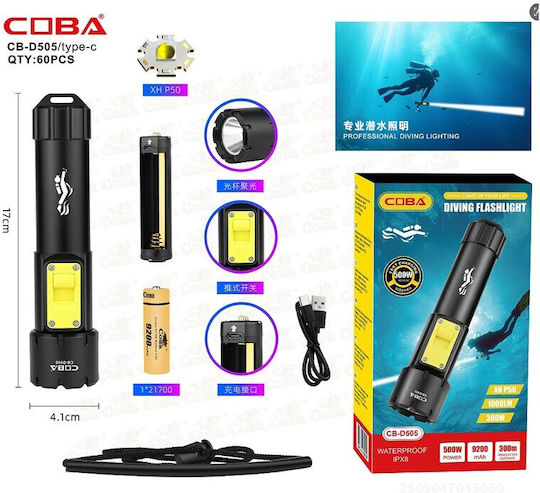 Diving Safety Light LED with Brightness 1000 Lumen for Depth up to 300m