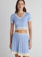 Pleated High Waist Mini Skirt Blue