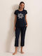 Sofiaman Sofiaman Sommer Baumwollenes Damen Schlafanzug Set Navy Blau